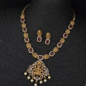   Premium matt lakshmi ruby stone necklace with earings 