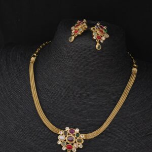 Premium matt navarthana thickline necklace with earings