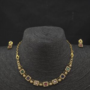 Premium matt AD stone navaratna necklace