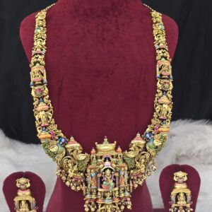 Premium foaming Real gold loking royal lakshmi haram with madapam pattern with enamel