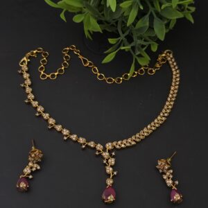  Premium matt AD stone necklace with stud 