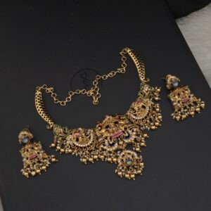  Premium matt meenakari necklace with mandapam pattern