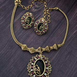 Premium matt palak necklace with earings 