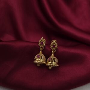 Premium foaming AD ruby and white stone jhumka 