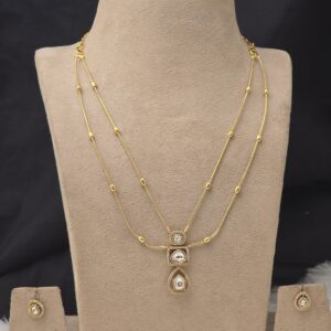 Premium mat 2 layer AD stone necklace with stud