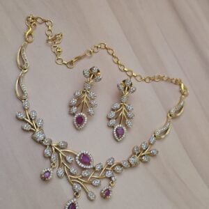 Premium matt ad stone leaf pattern necklace with earings 