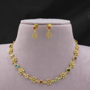 Premium matt AD navaratna stone necklace 