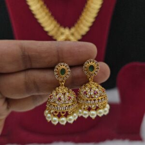Premium matt ad stone jhumka with pearl drops