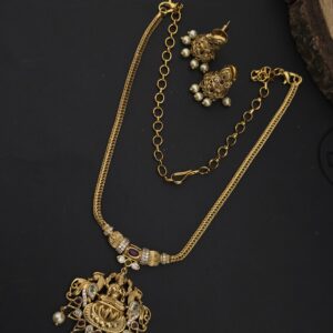 Premium matt ad stone lakshmi necklace with jhumka