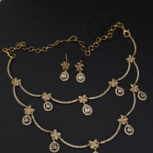 Premium matt double layer diamond replica necklace with earings