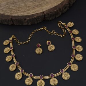 Premium foaming ruby stone lakshmi necklace 