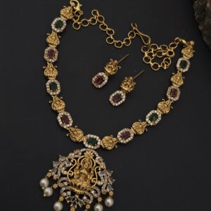 Premium matt AD stone navaratna lakshmi neklace