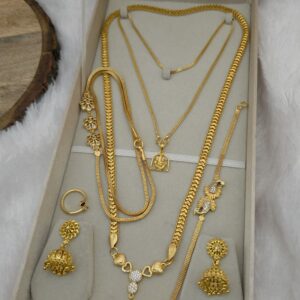 Premium foaming combo of 24 inch dollar chain, 18 dollar chain, mugappu chain, bracelet,jhumka,ring
