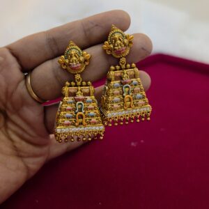 Premium meenakari gopuram real gold look antique jhumka