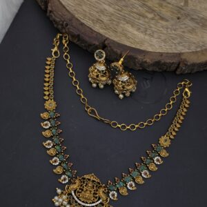 Premium matt antique meenakari necklace with jhumka