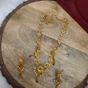 Premium matt ad stone peacock necklace 