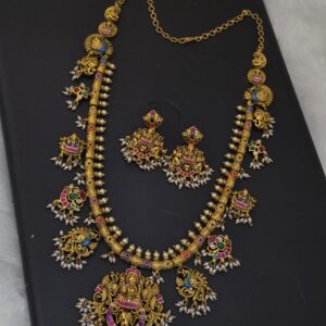 premium matt antique meenakari haram with earings 