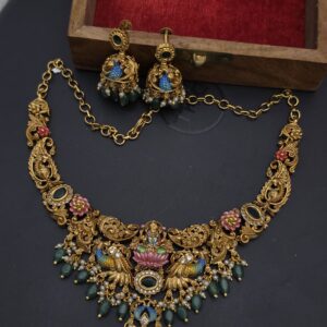 Premium lakshmi matt meenakari necklace 
