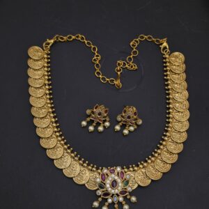 Premium matt ad stonelakshmicoin necklace