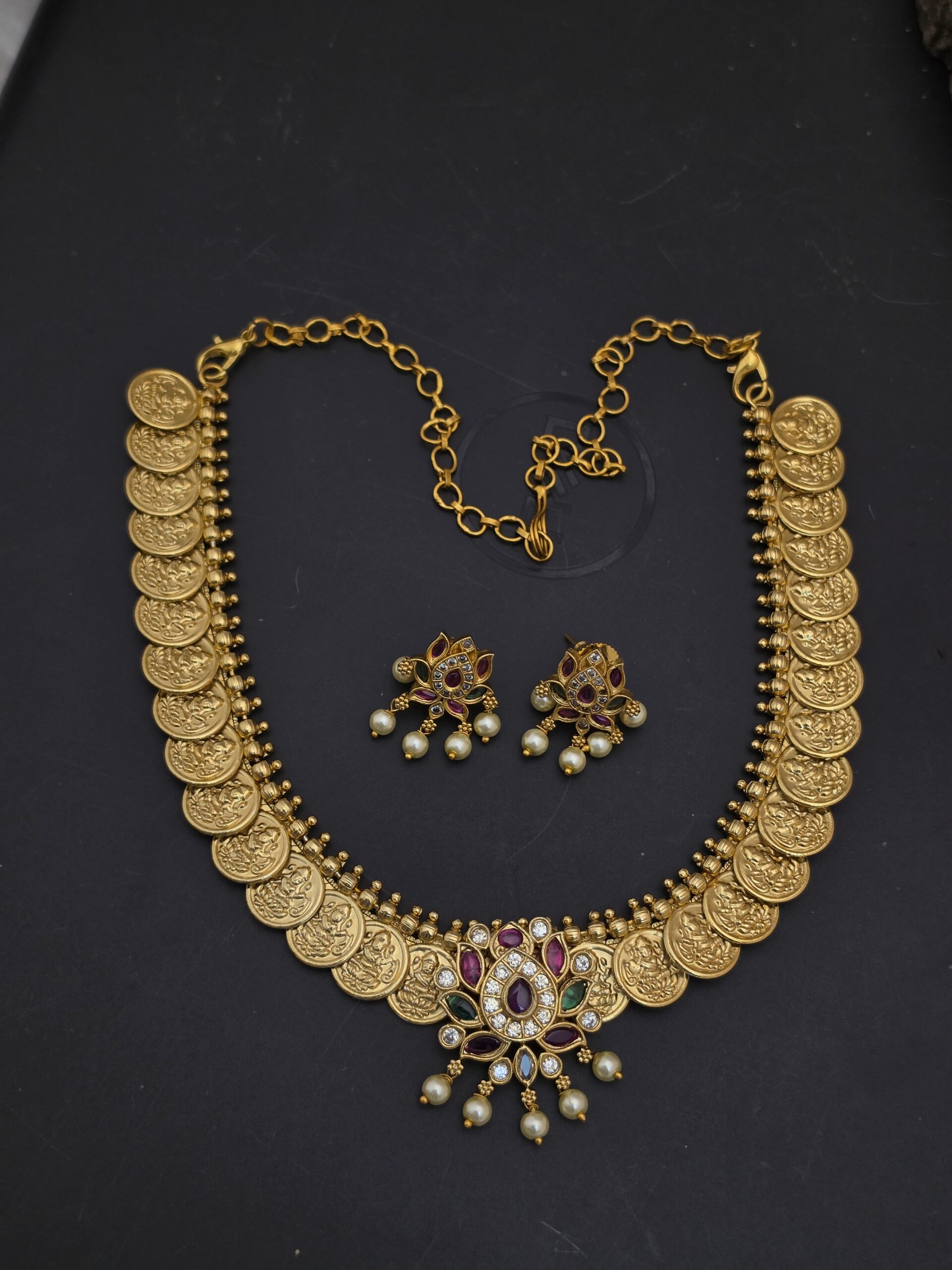 Premium matt ad stonelakshmicoin necklace