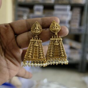 Premium antique mandapam jhumka with pearls hanging