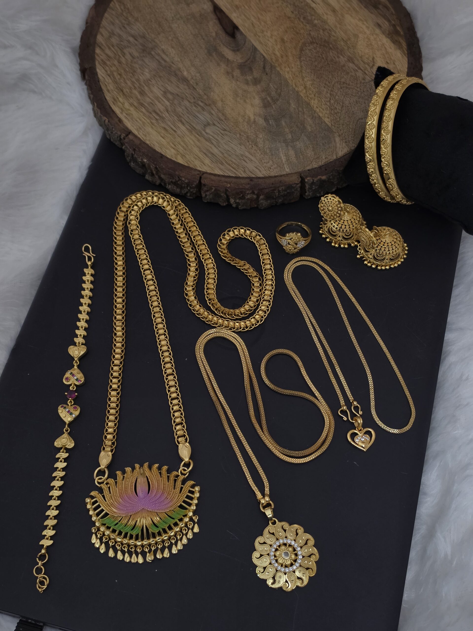 Premium foaming enamel combo of 24 inch dollar chain 2 set, 1 pc18inch dollar chain, jhumka and bracelet