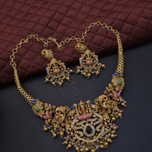 Premium quality antique meenakari wedding necklace with stud