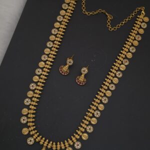 Premium matt ad stone lakshmi coin haram with earings 
