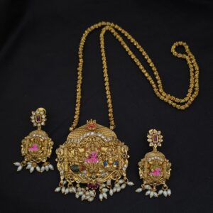 Premium matt antique meenakari 28 inch dollar chain with earings 