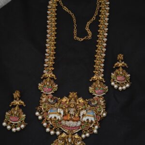 Premium matt antique meenakari lakshmi haram with earings 