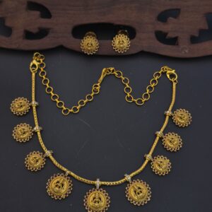 Premium matt  lakshmi coin necklace with earings 