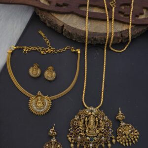 Premium matt  lakshmi combo with necklace and dollar chain with 2 pairs of stud