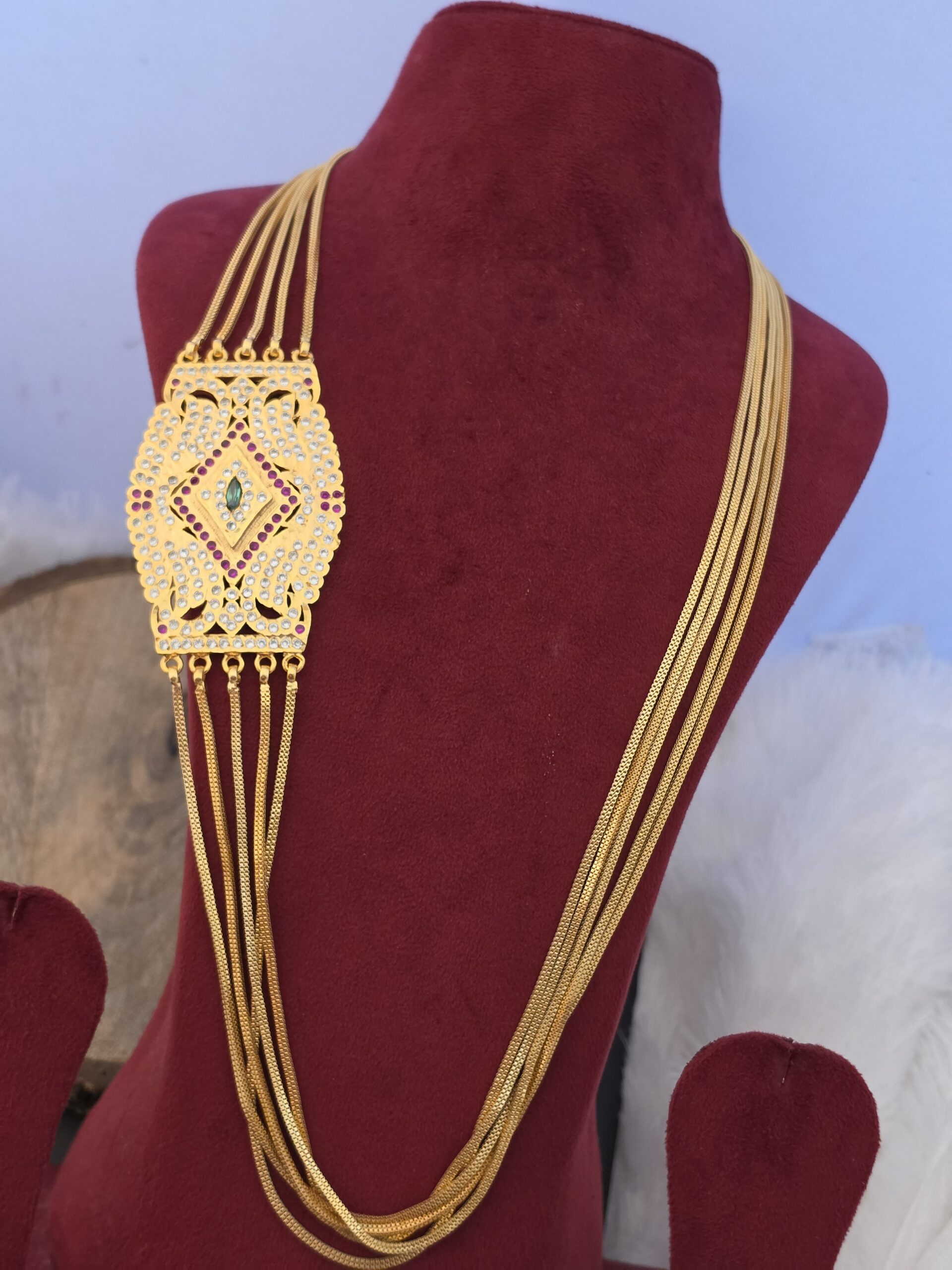Premium impon ad stone mugappu chain 5 layers 30 inch