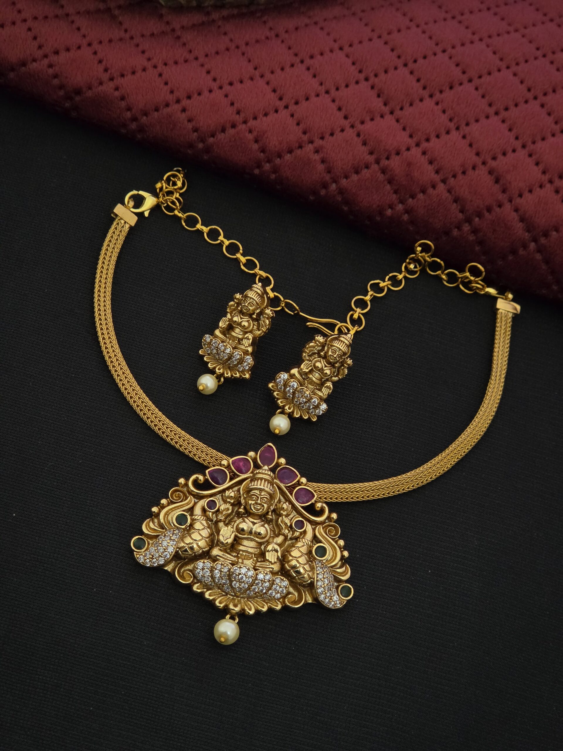 Premium matt ad stone lakshmi lakshmi ruby necklace 1599