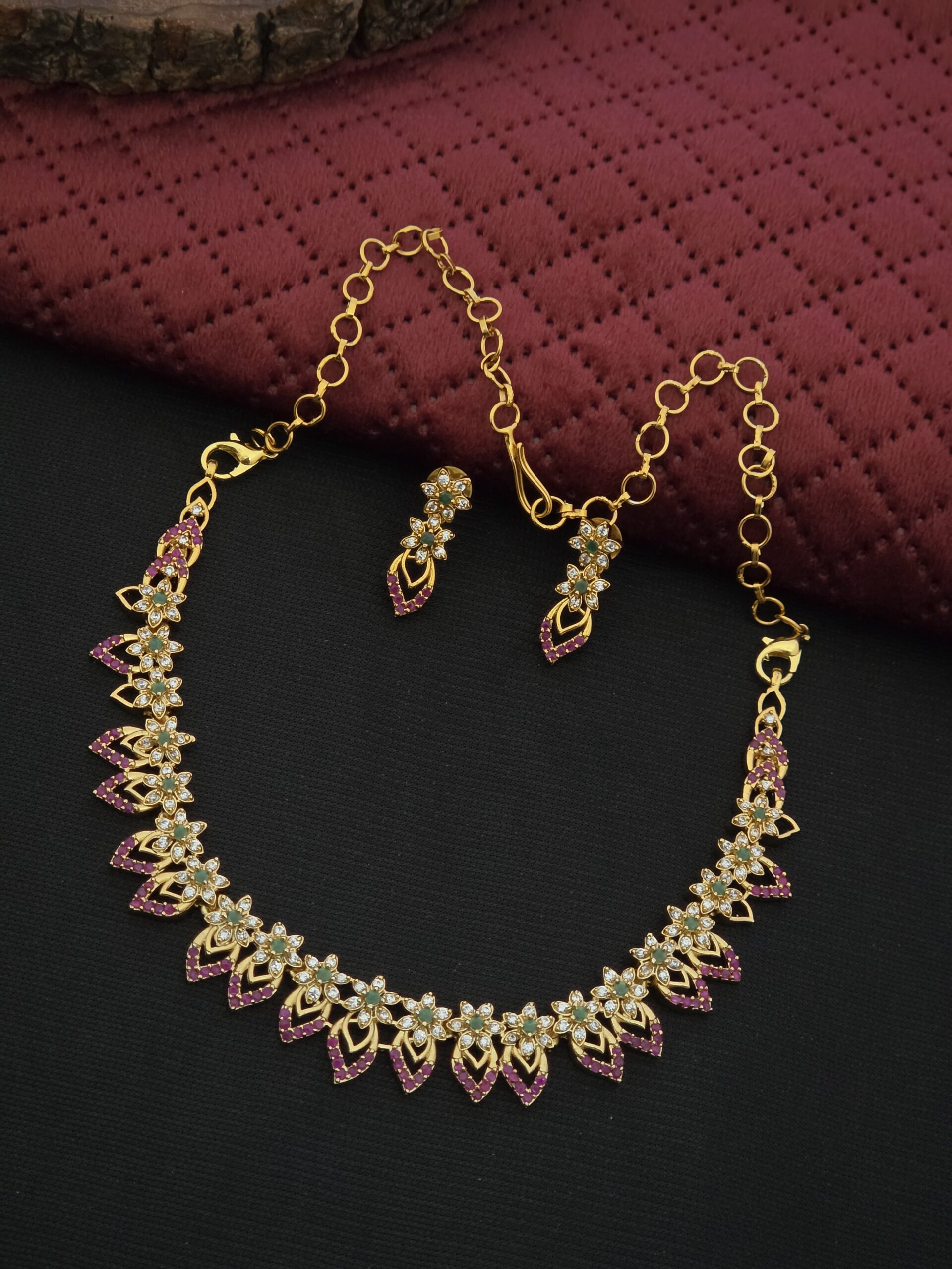 Premium matt ad stone ruby necklace