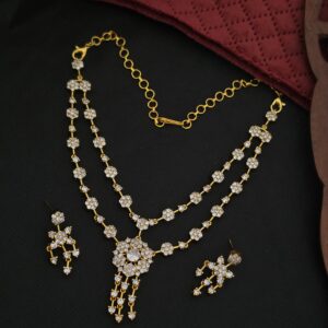 Premium Antique  Diamond Look Line Double Line Necklace