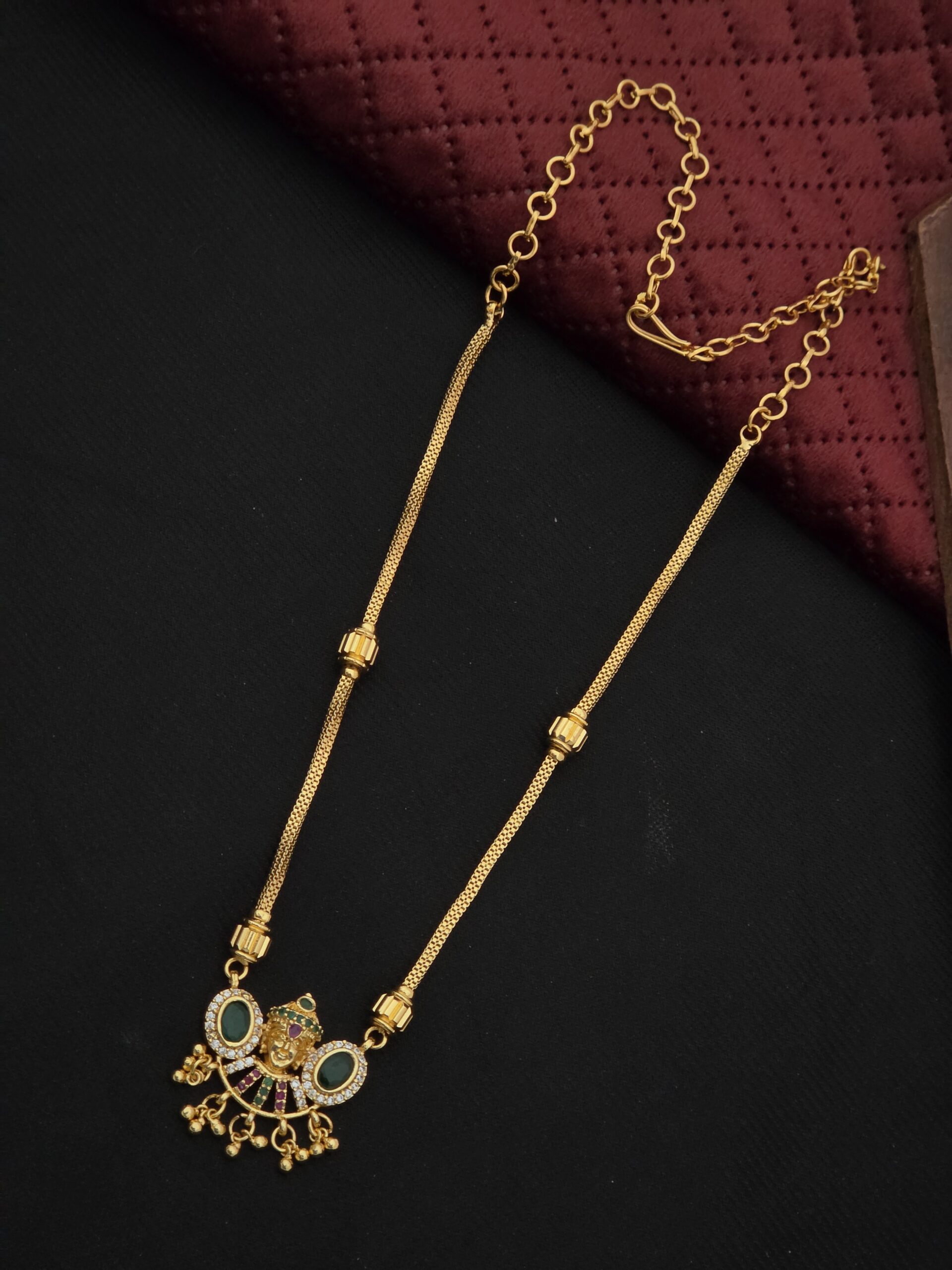 Premium Foaming AD Emerald Stone Perumal Necklace