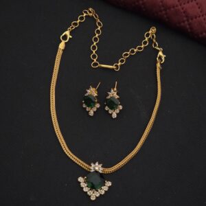 Premium Matt Emerald Ad stone Necklace with stud