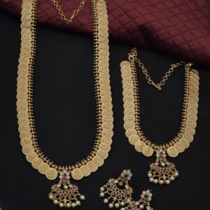 Premium Matt Lakshmi Coin Haram And Necklace Combo