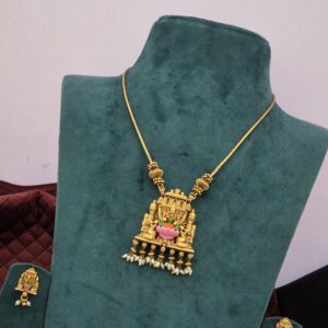 Premium Matt Enamel Gopuram Lakshmi Necklace with Earings