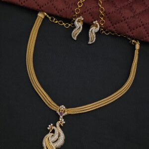 Premium  Matt  Ad Stone Peacock Necklace with Stud
