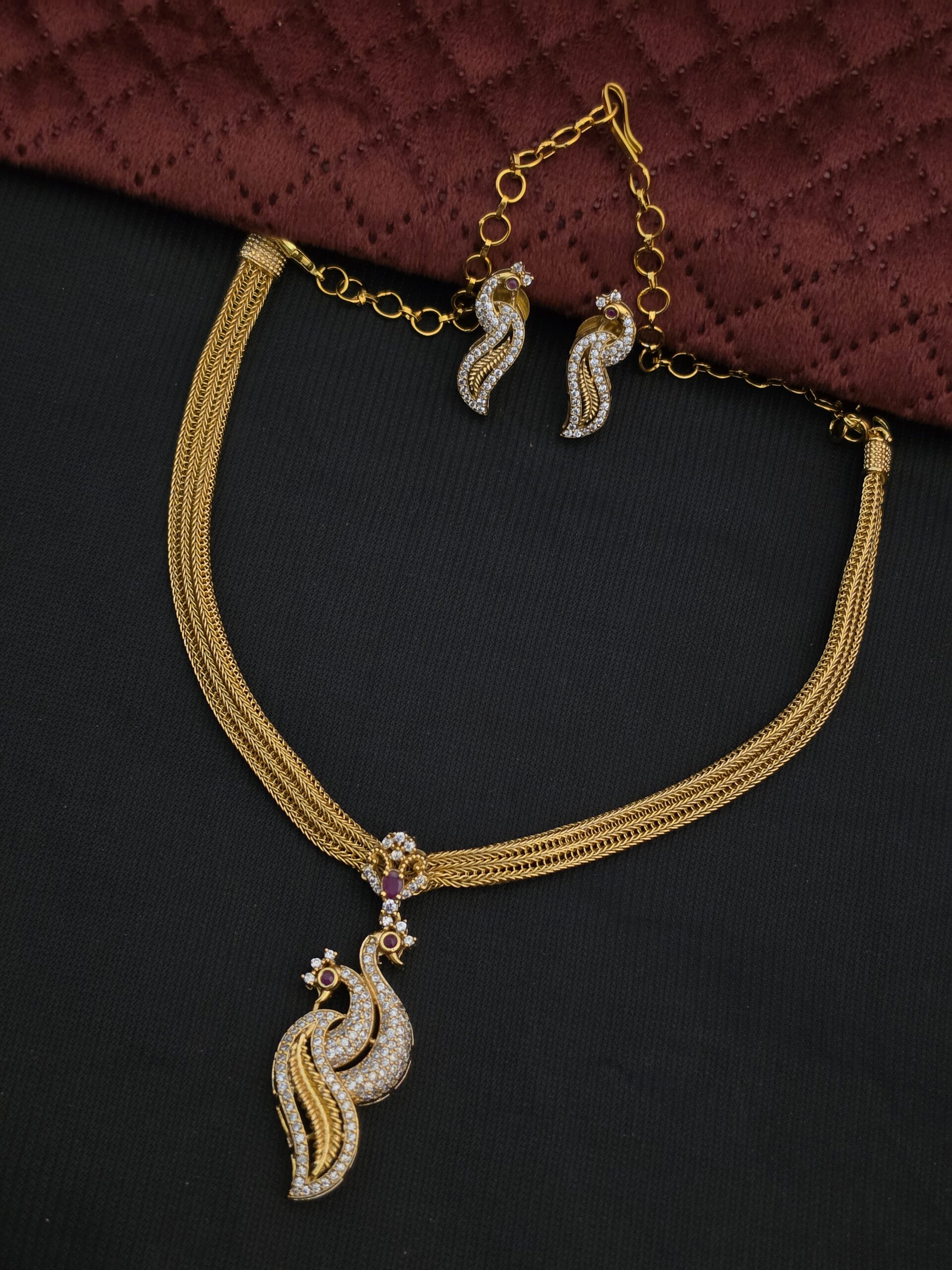 Premium Matt Ad Stone Peacock Necklace with Stud