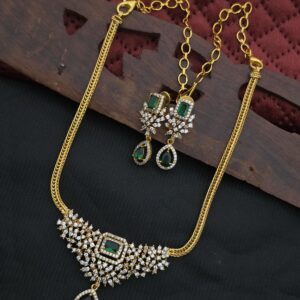 Premium Matt Antique finish Emerald Ad Stone Necklace With Earings