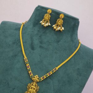 Premium Matt Ad Stone Lakshmi Necklace With Earings