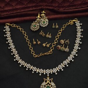 Premium Matt Ruby Stone Necklace with Stud