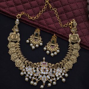 Premium Matt Fininsh Lakshmi Coin Necklace With Earings