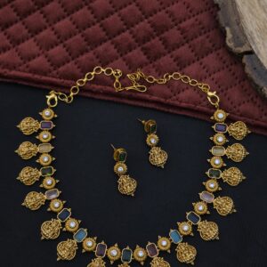 Premium Matt Nakshi Ad Stone Necklace With Stud