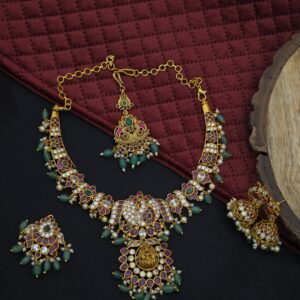 Premium Matt Finish Lakshmi Kemp Necklace With earings