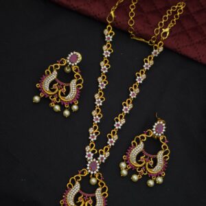 Premium Matt Finish Peacock Necklace With Earings
