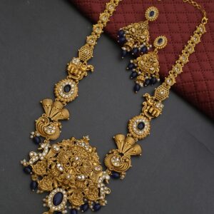 Premium Matt Finish Navaratna Haram With Earings